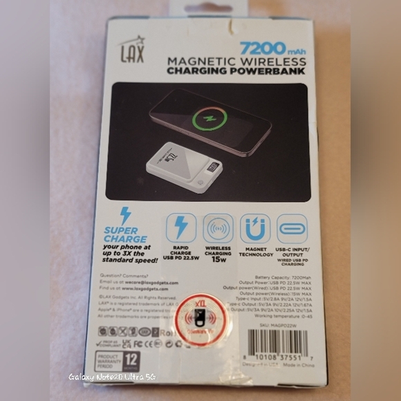 0776. NWTs ~ LAX ~ Magnetic Wireless ~ Rapid Charging Powerbank ~ 7200 mAh - Picture 2 of 7